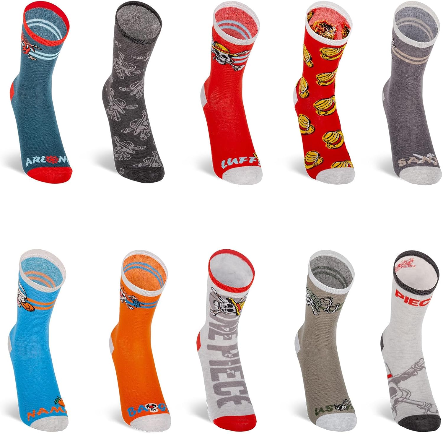 Chaussettes enfant One Piece Luffy en coton, lot de 10 paires