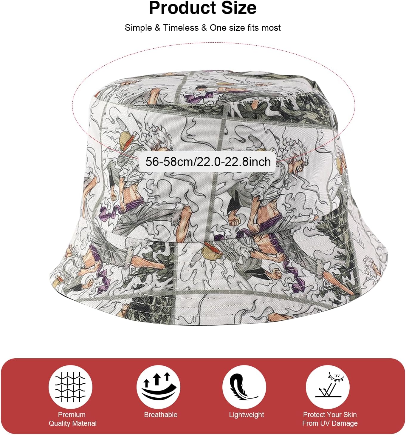 Bob enfant One Piece en coton gris, tour de tête 56-58 cm – Image 2