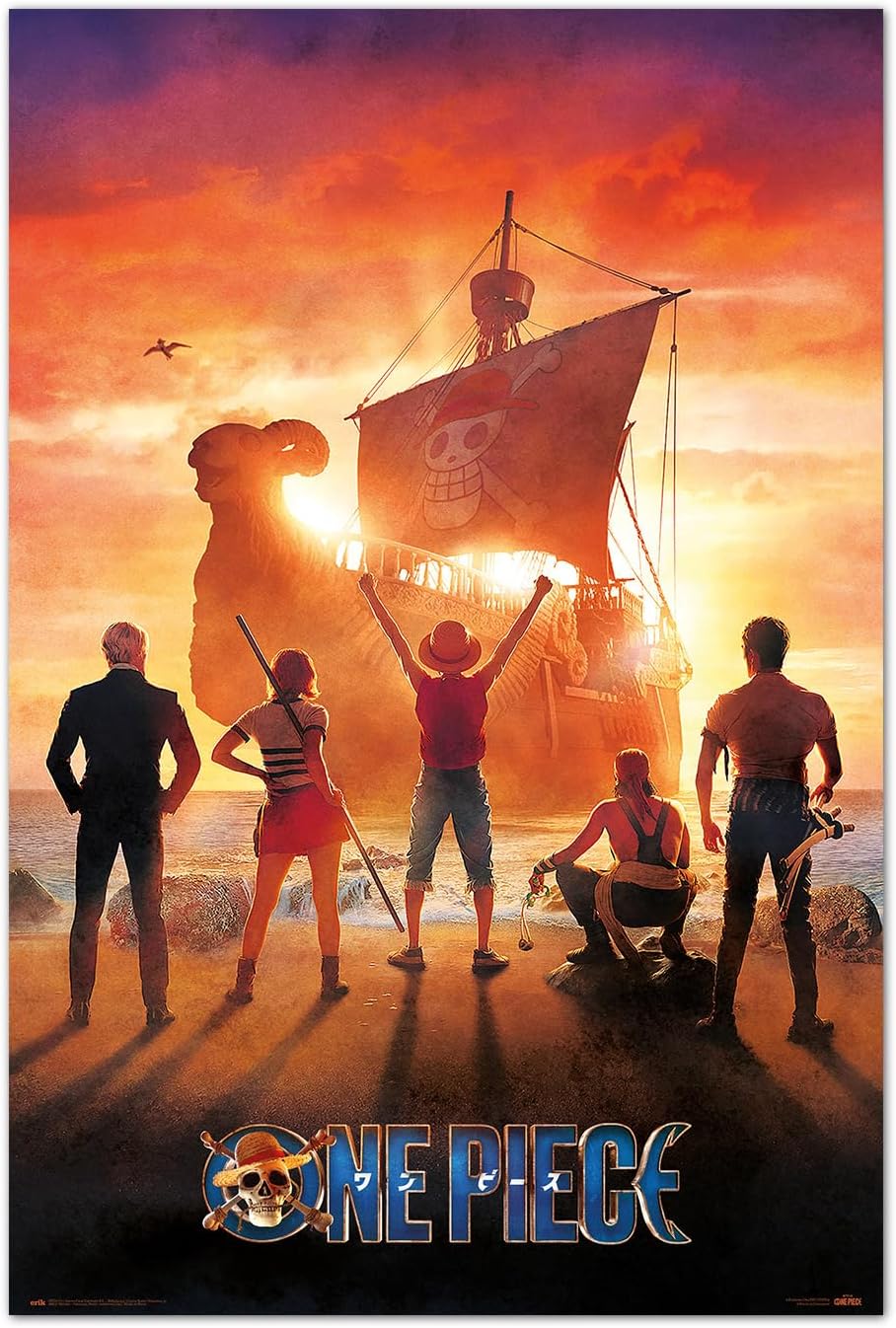 Poster One Piece Netflix multicolore de l'équipage du Chapeau de Paille
