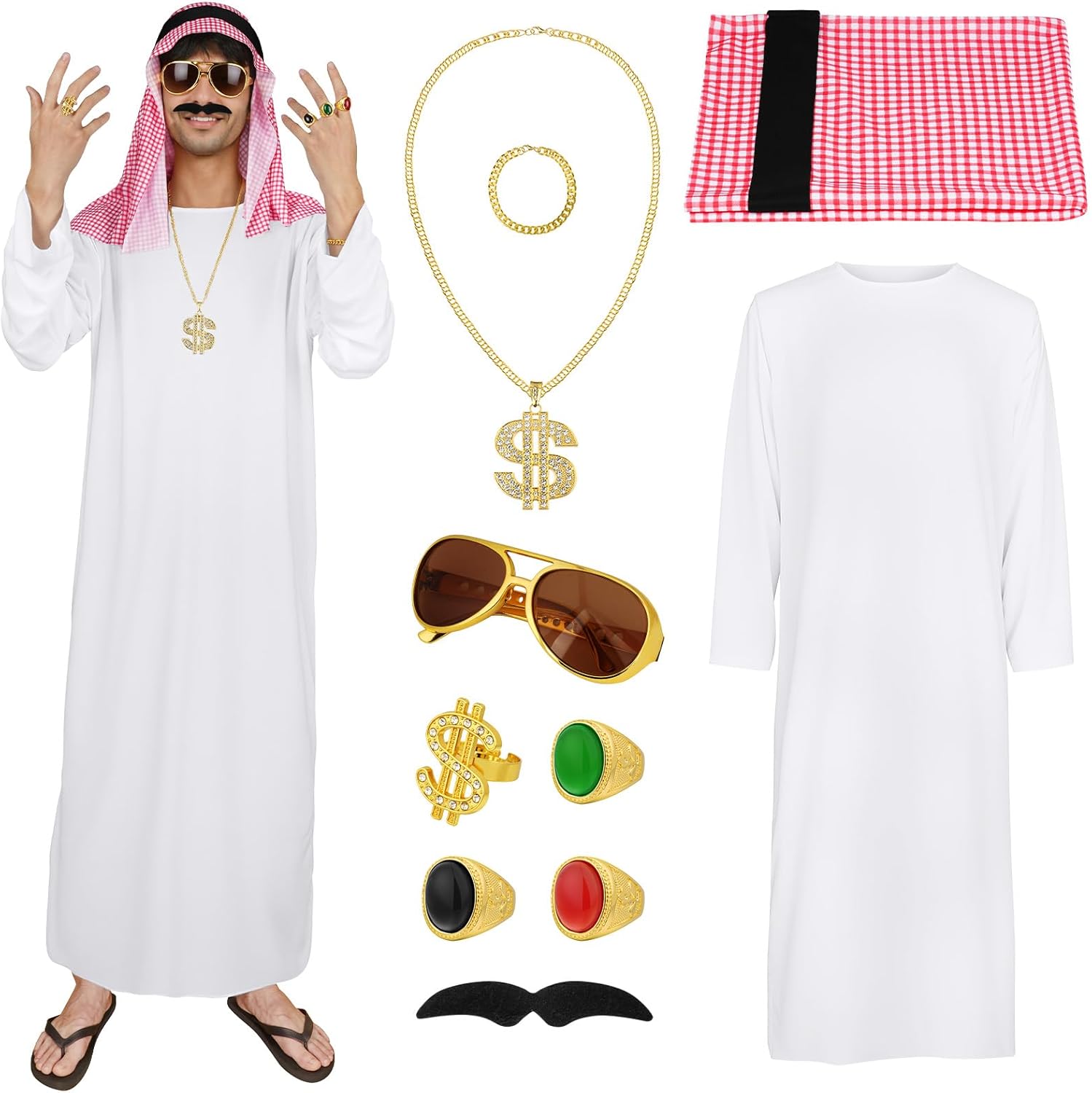 Déguisement cheikh arabe homme One Piece 10 pièces avec foulard et lunettes