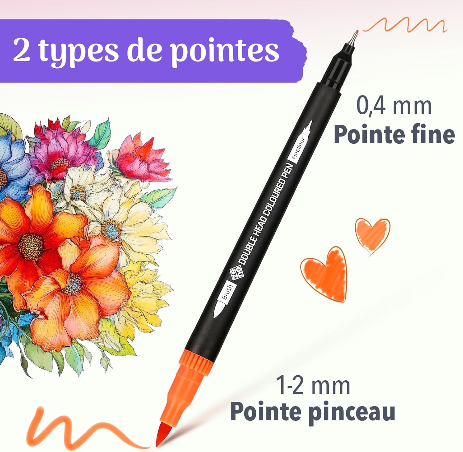 Feutres One Piece ZENO 72 double pointe fine et pinceau – Image 2