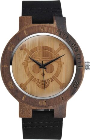 Montre One Piece à quartz en bois de bambou motif ancre