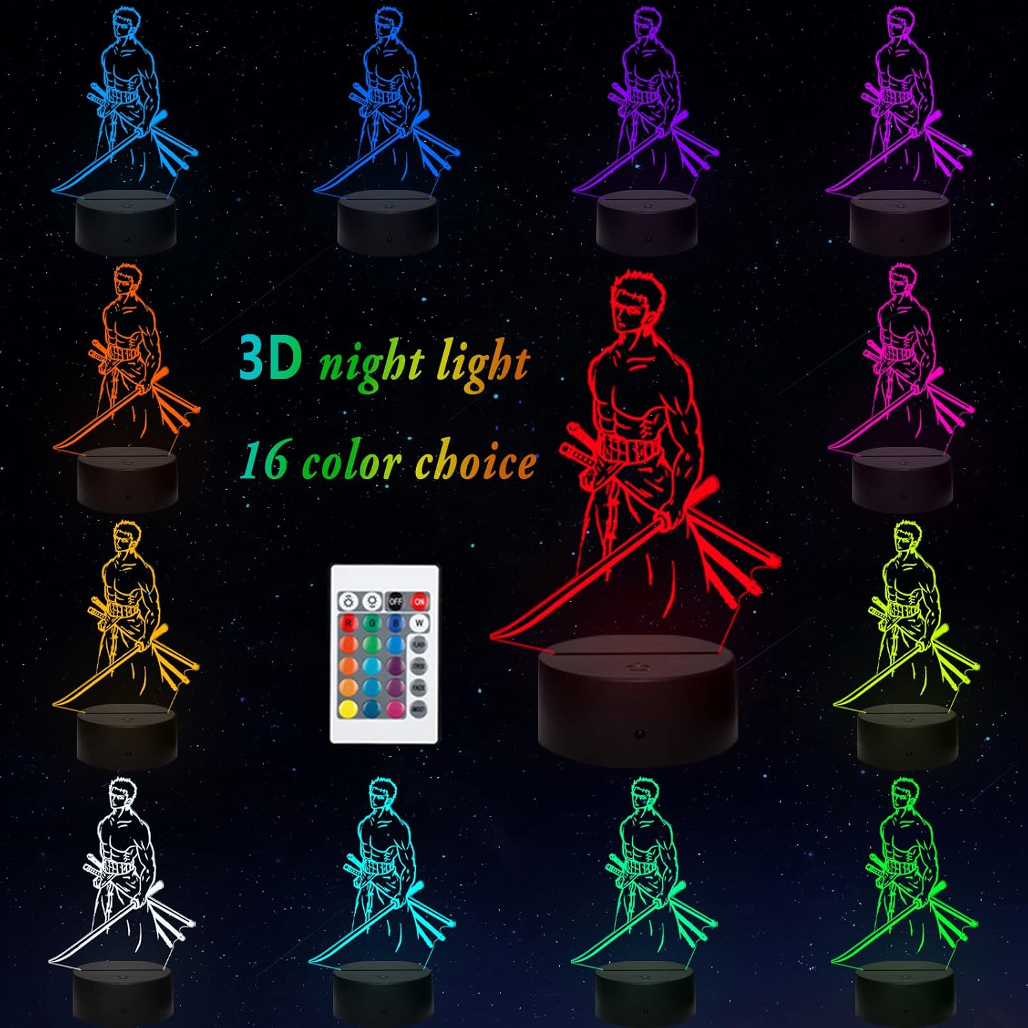 Veilleuse 3D One Piece Roronoa Zoro-A, 16 couleurs – Image 2