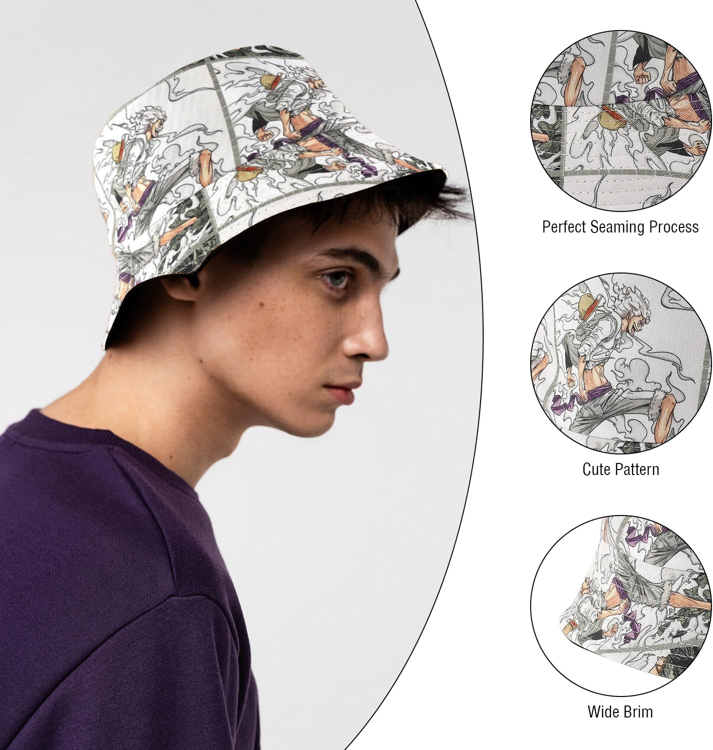 Bob enfant One Piece en coton gris, tour de tête 56-58 cm – Image 3