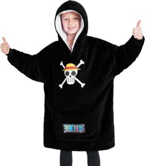 Pull plaid One Piece Luffy enfant en polaire, coupe oversize