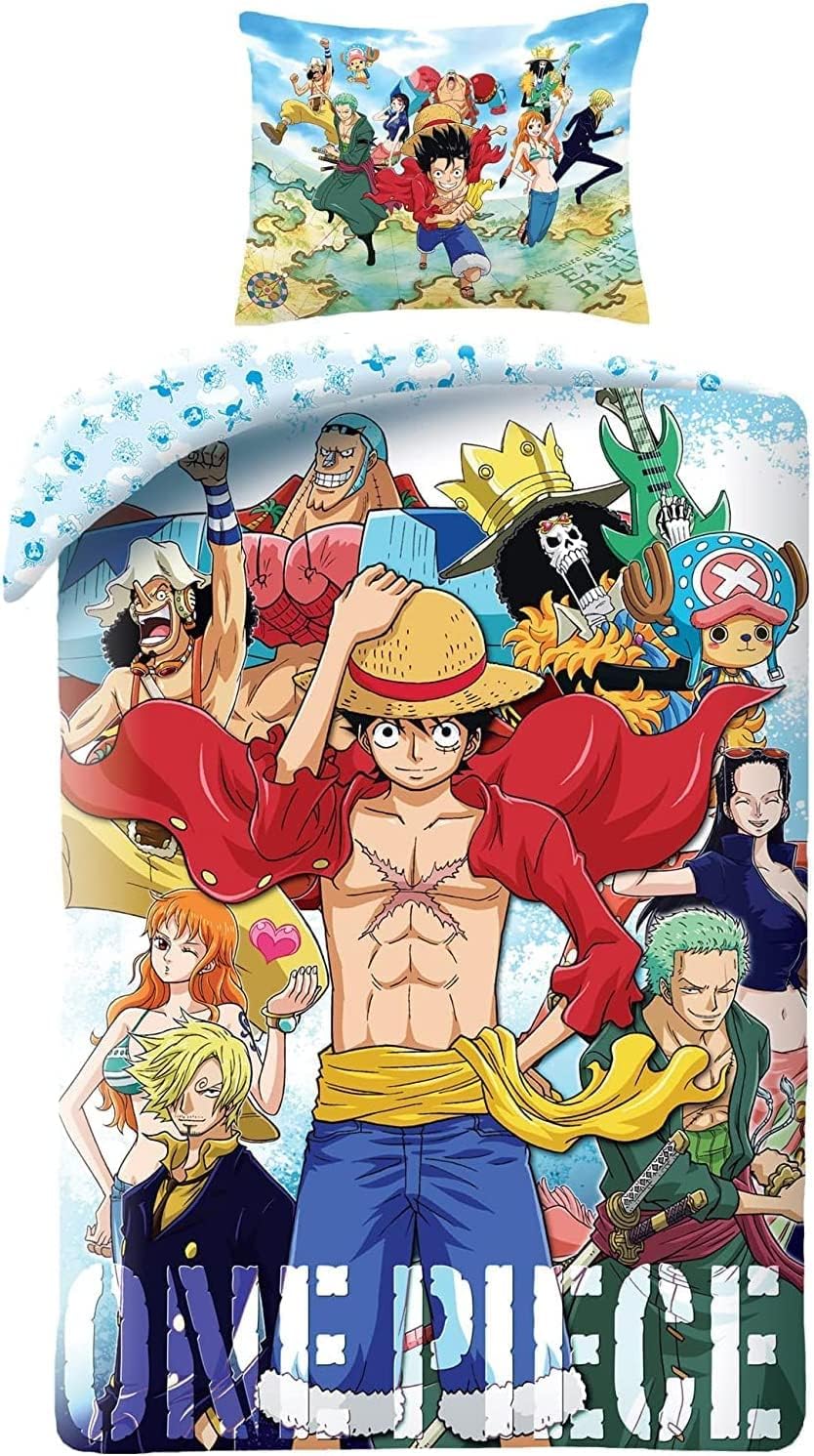 Parure de lit One Piece Monkey D. Luffy réversible 100 % coton