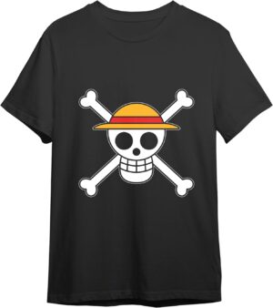 T-shirt noir One Piece Ruffy Schädel 100 % coton