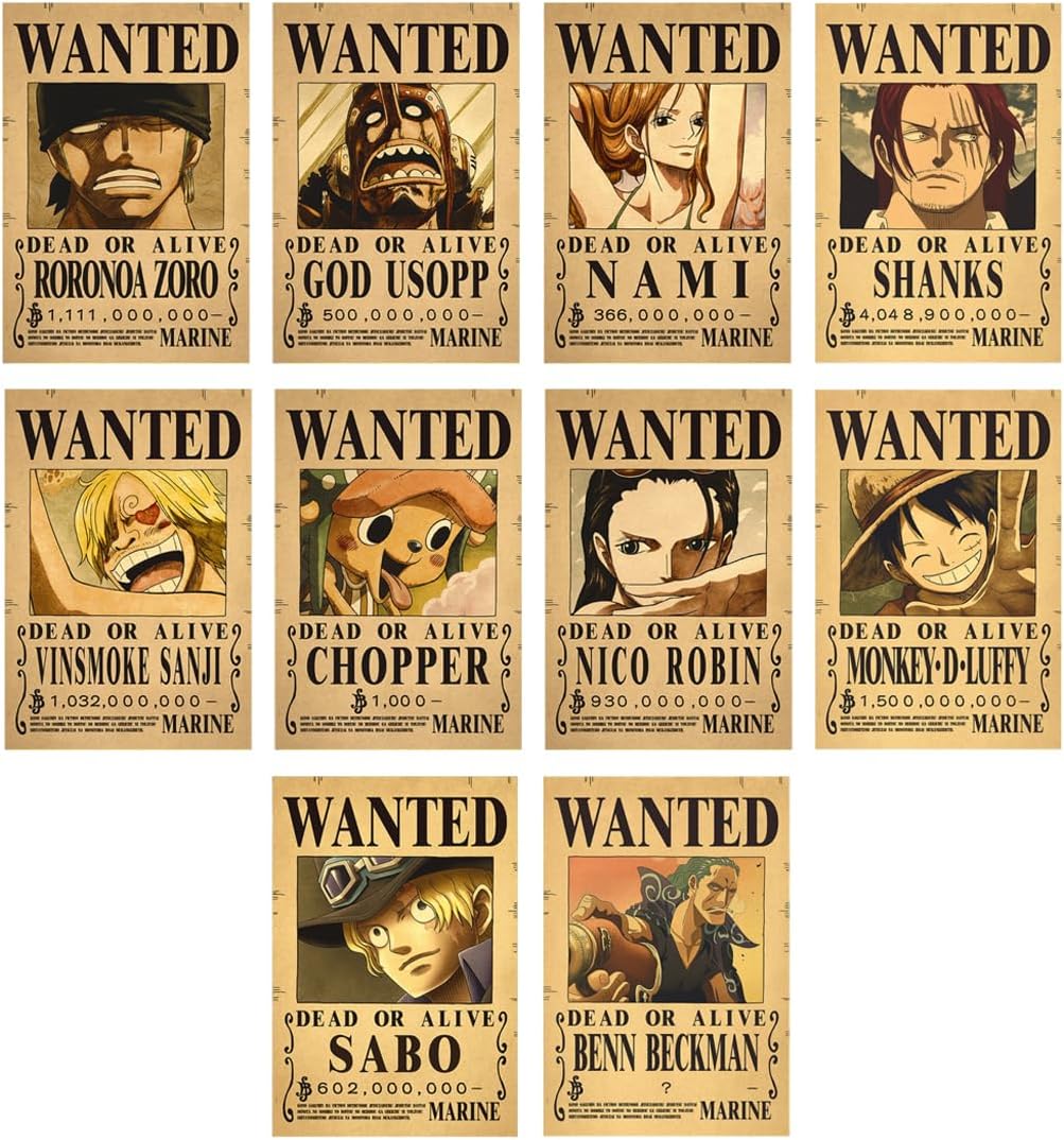 Posters Wanted One Piece lot de 10 en papier kraft
