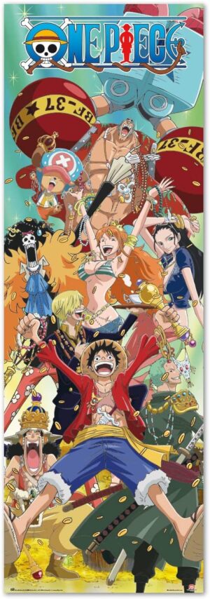 Poster de porte One Piece avec personnages, format 53 x 158 cm