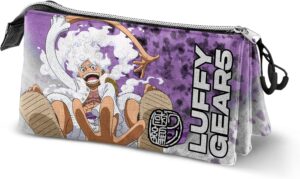 Trousse triple One Piece Luffy Gear 5 lilas, 23 x 11 cm
