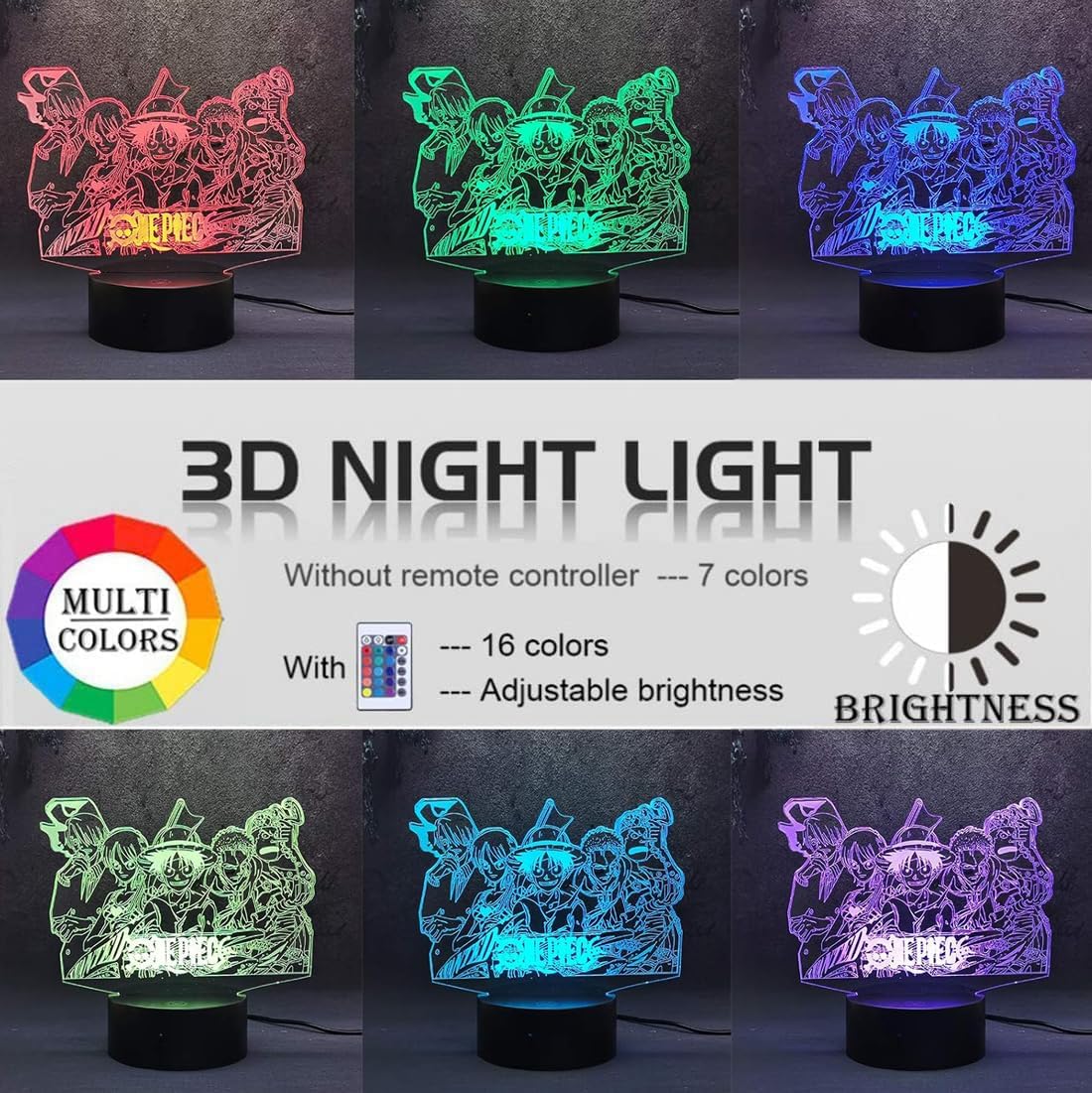 Veilleuse One Piece 3D LED avec télécommande 16 couleurs – Image 2