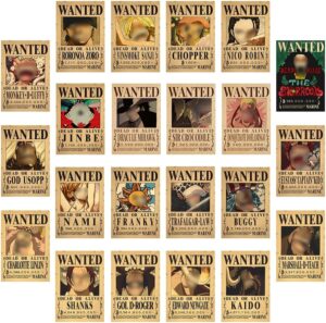 Lot de 22 posters One Piece Wanted vintage avec Luffy et Ace