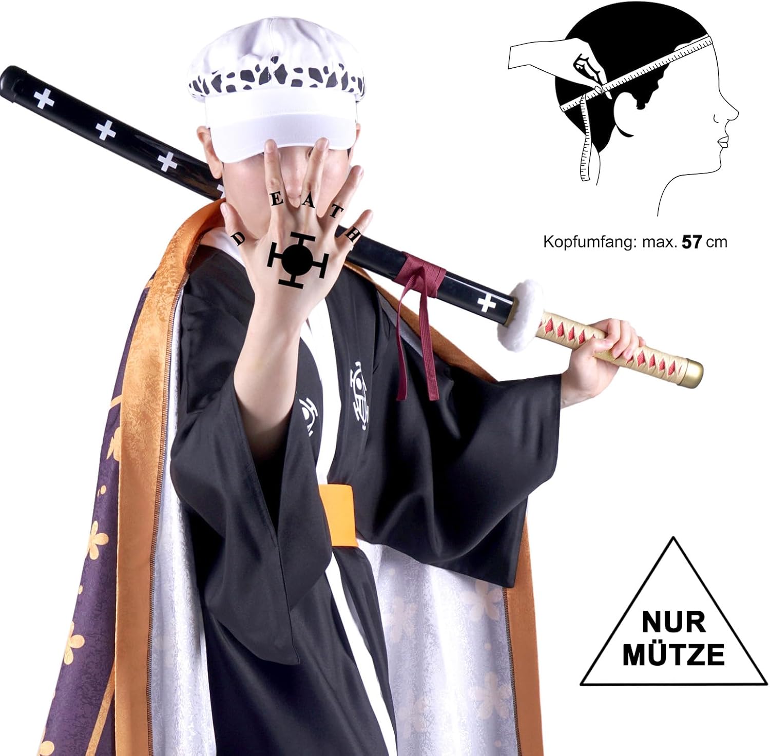 Bonnet ballon blanc Trafalgar D. Law One Piece après le saut du temps – Image 2
