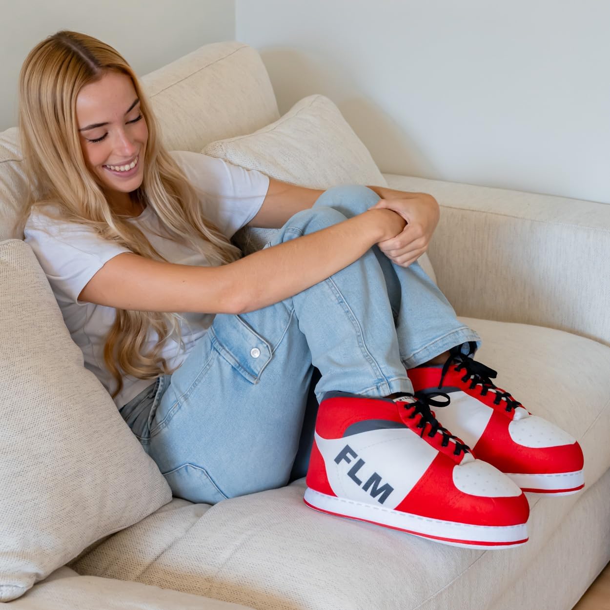 Chaussons sneakers One Piece Flamingueo rouge et blanc – Image 5