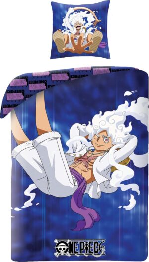 Parure de lit enfant One Piece Luffy Gear Blue réversible 140x200 avec taie 63x63