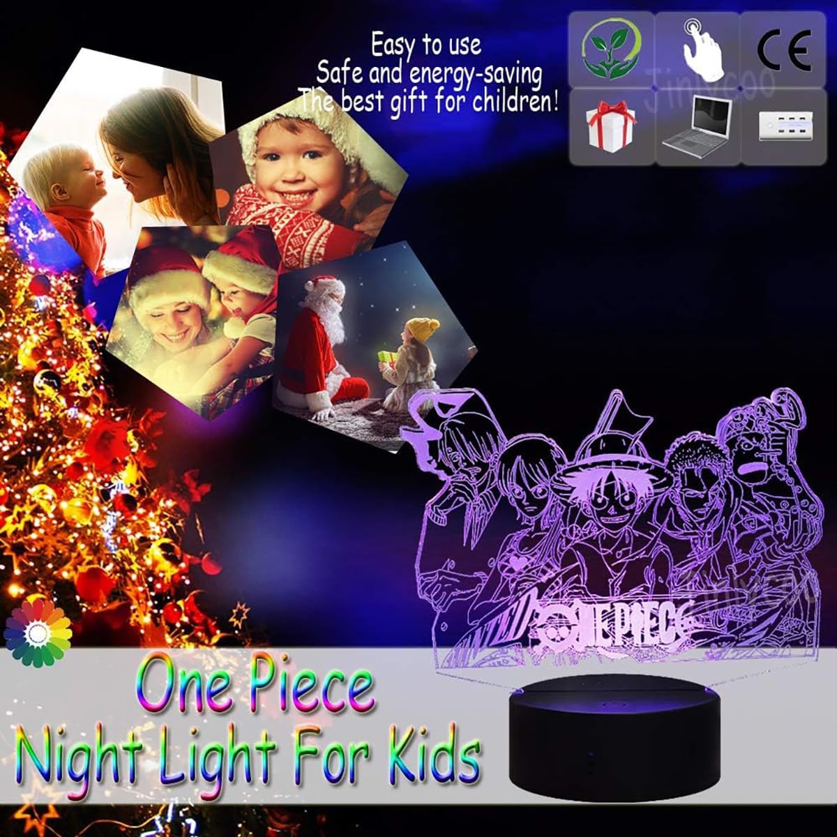Veilleuse One Piece 3D LED avec télécommande 16 couleurs – Image 6