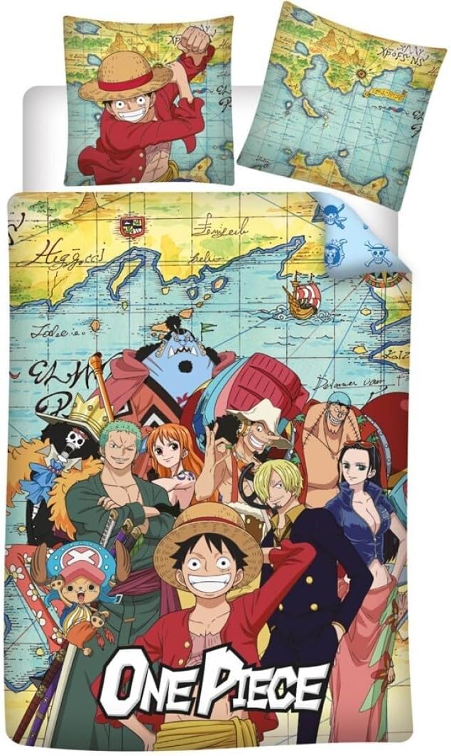 Parure de lit One Piece Luffy réversible 140x200 en polycoton