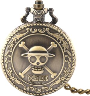 Montre de poche quartz One Piece à cadran planète avec crâne
