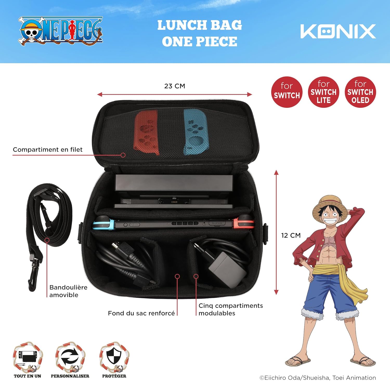 Sacoche lunch bag One Piece Konix bleue pour Nintendo Switch, Switch Lite et Switch OLED – Image 5