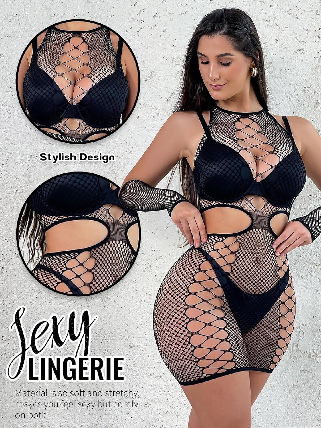 Nuisette bodydoll One Piece en filet de pêche pour femme – Image 2