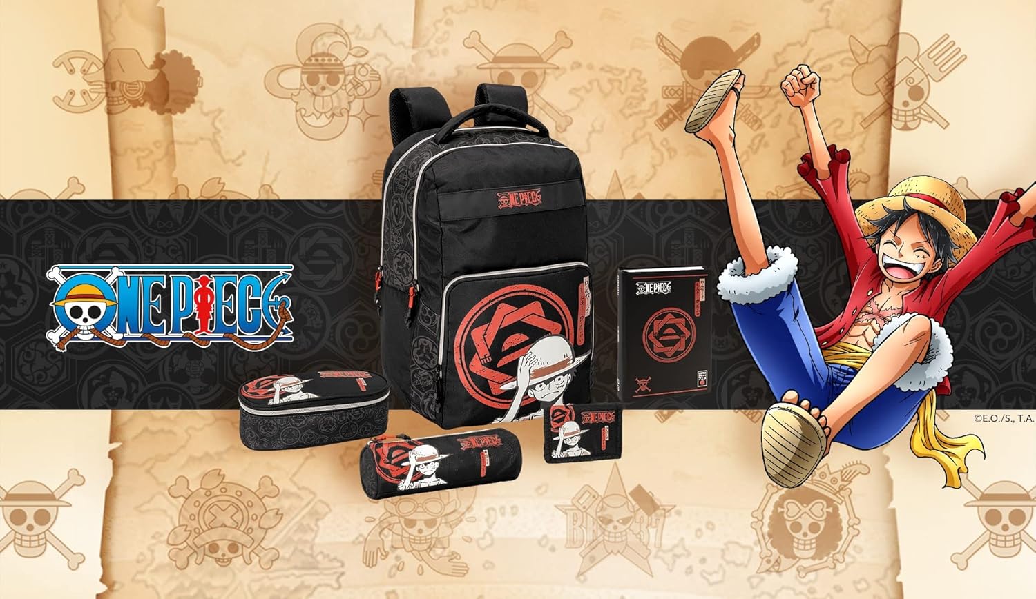 Trousse scolaire ronde One Piece Comix Anime noire zippée – Image 2