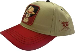Casquette Luffy One Piece à 5 panneaux beige et rouge