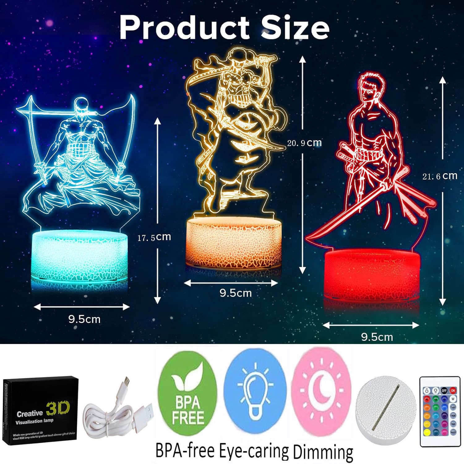 Veilleuse LED tactile illusion 3D 3 en 1 One Piece Roronoa Zoro – Image 2