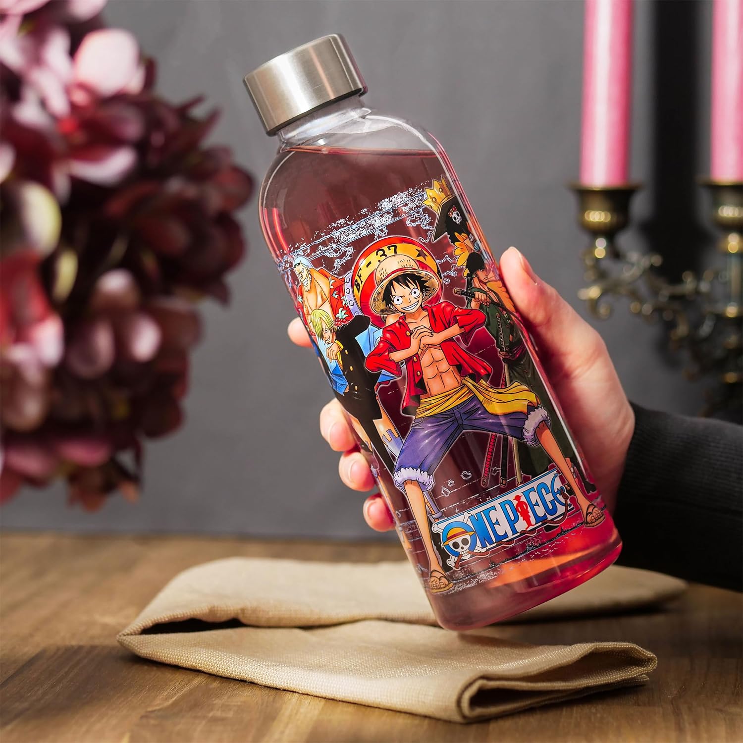 Bouteille d'eau One Piece 850 ml transparente avec Luffy et l'équipage – Image 2
