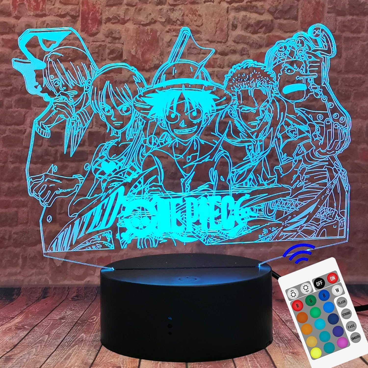 Veilleuse One Piece 3D LED avec télécommande 16 couleurs