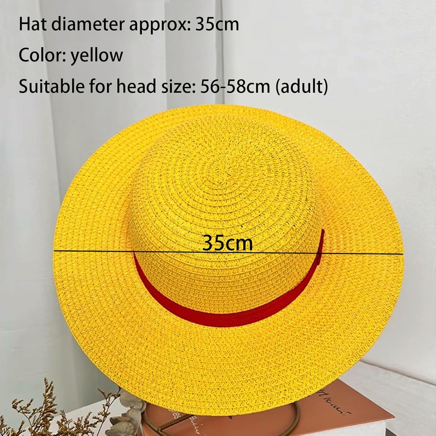Chapeau de paille Luffy One Piece avec collier, bagues et 15 stickers – Image 3