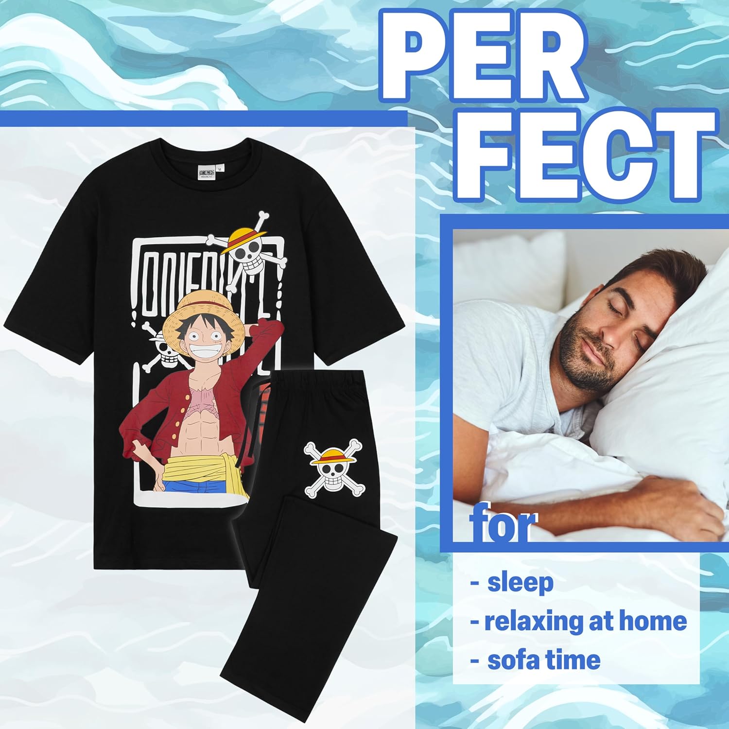 Pyjama One Piece homme et ado en coton, t-shirt manches courtes et pantalon long – Image 2