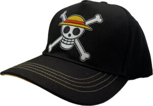 Casquette One Piece Luffy noir-orange clair à 5 panneaux