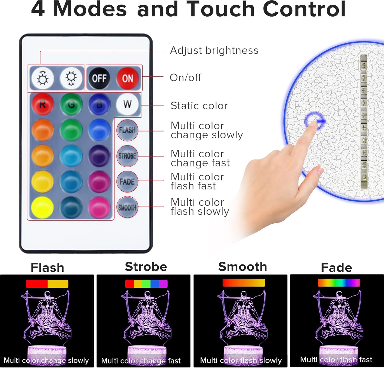 Veilleuse LED tactile illusion 3D 3 en 1 One Piece Roronoa Zoro – Image 5
