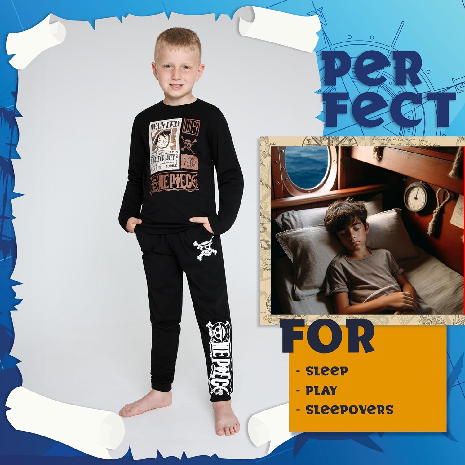 Ensemble pyjama garçon One Piece en coton, modèle long 7 à 14 ans – Image 4