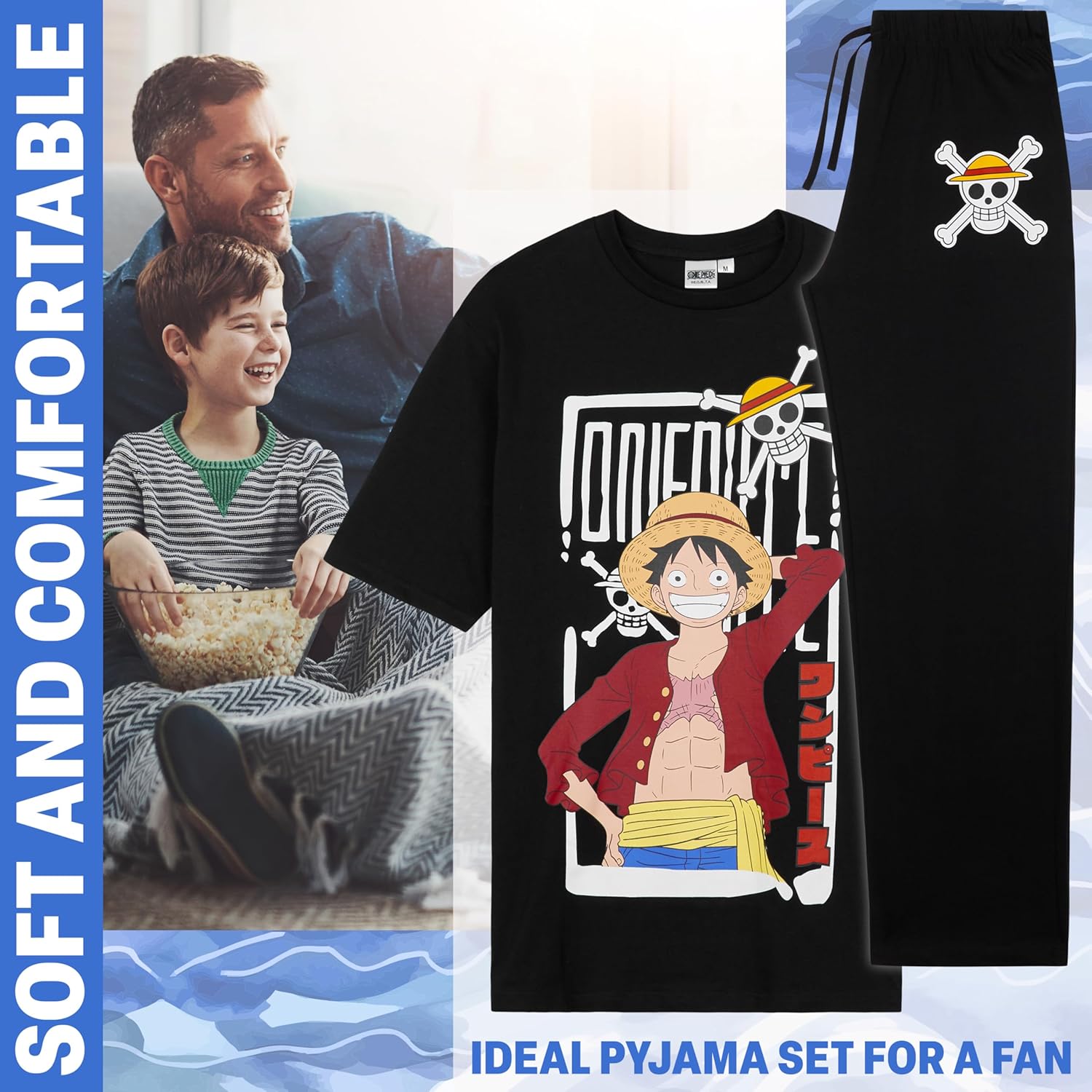 Pyjama One Piece homme et ado en coton, t-shirt manches courtes et pantalon long – Image 3