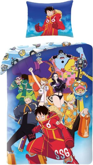 Parure de lit One Piece Luffy Egghead, housse de couette 140 x 200 et taie 70 x 90