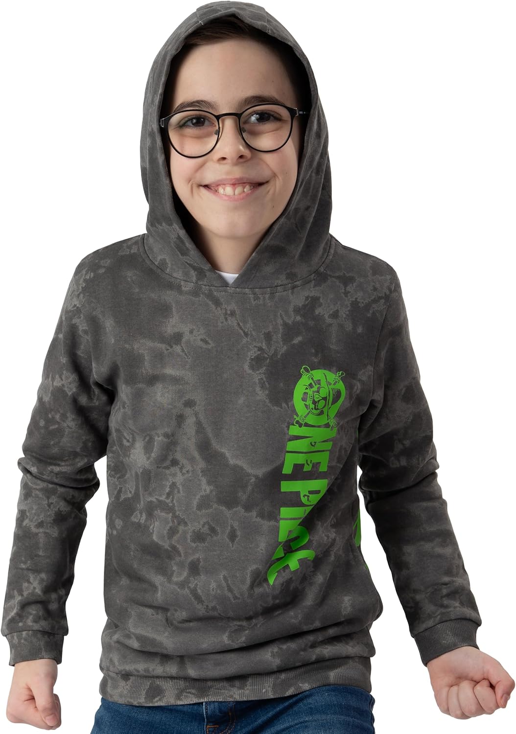 Sweat à capuche One Piece garçon gris, logo vertical et Jolly Roger – Image 6