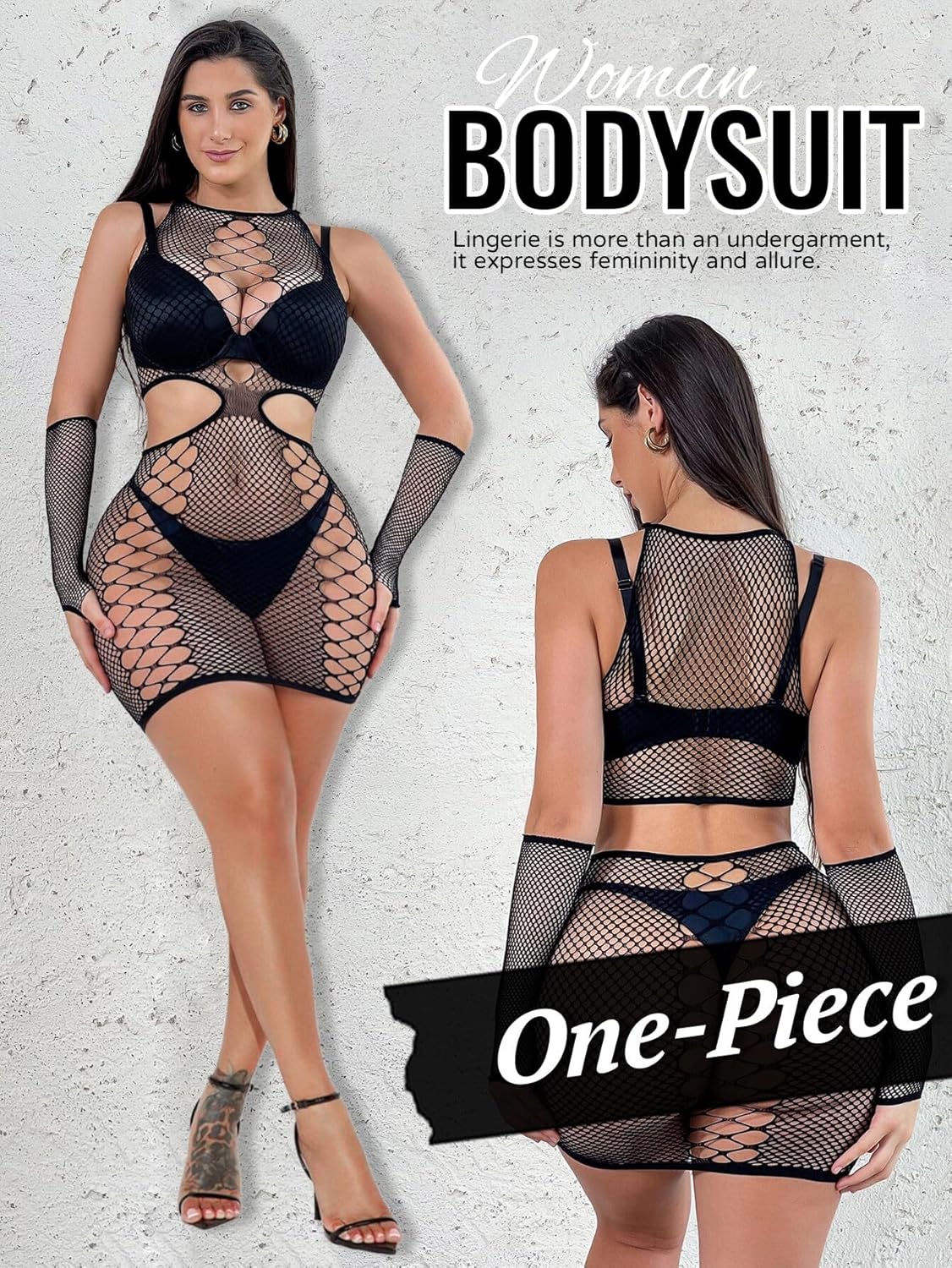 Nuisette bodydoll One Piece en filet de pêche pour femme – Image 4