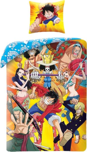 Parure de lit enfant One Piece réversible avec Luffy et Crew