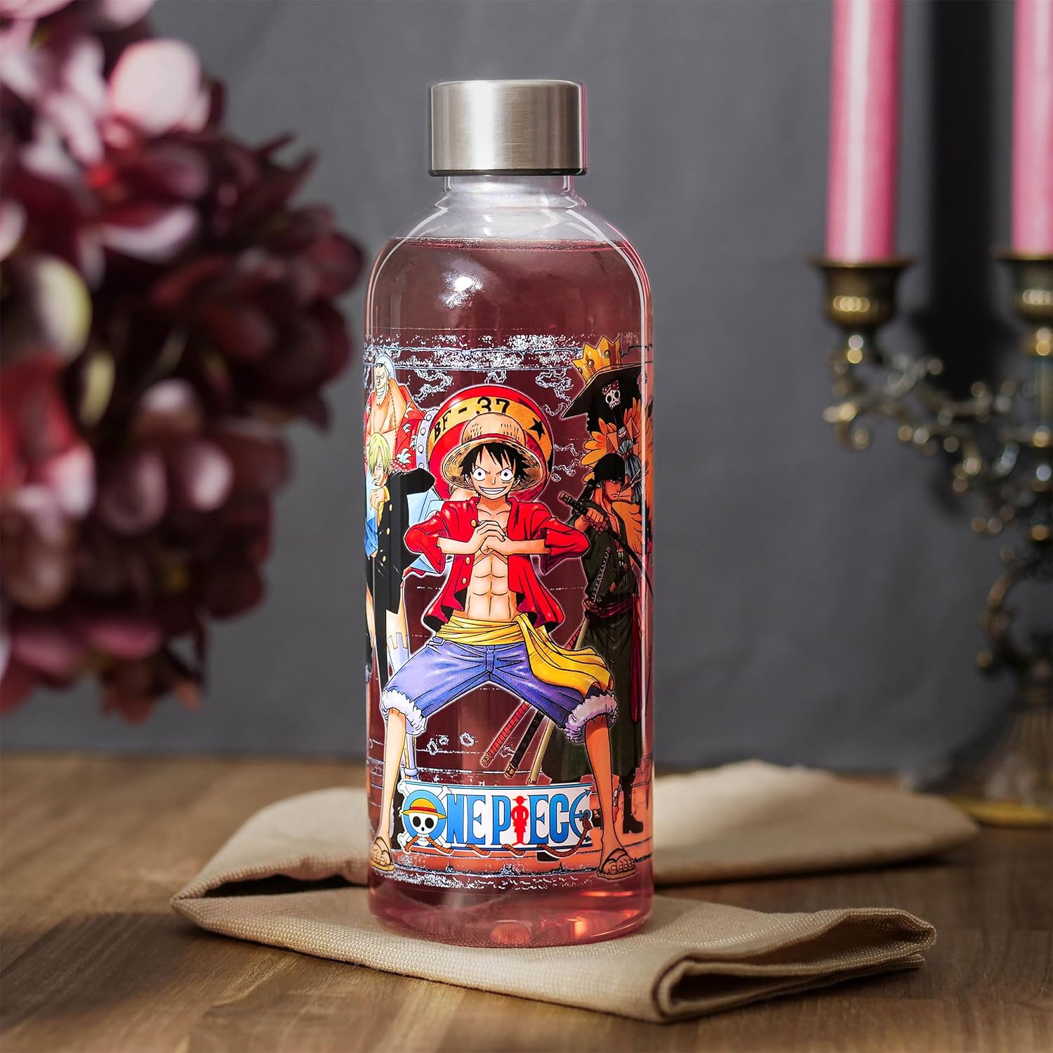 Bouteille d'eau One Piece 850 ml transparente avec Luffy et l'équipage – Image 3
