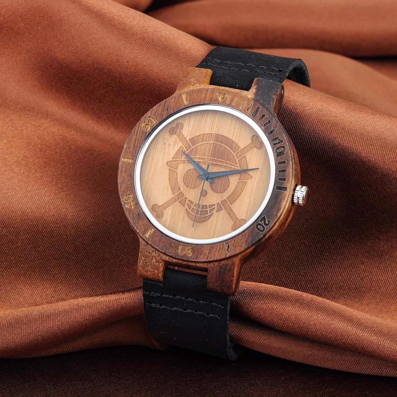 Montre One Piece à quartz en bois de bambou motif ancre – Image 4