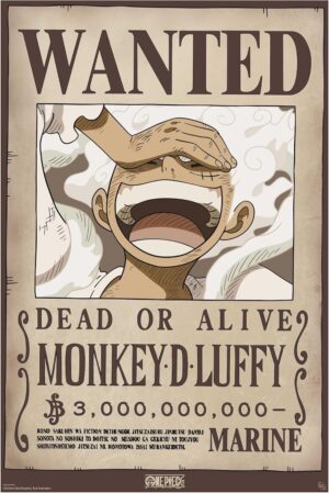 Poster One Piece Wanted Luffy Wano en papier laminé