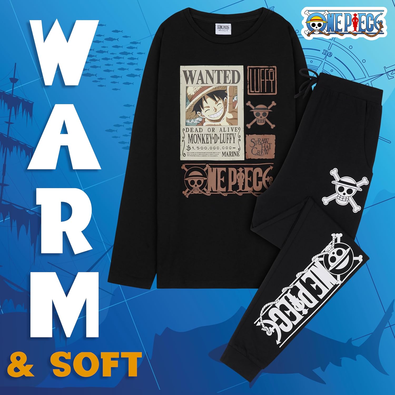 Ensemble pyjama garçon One Piece en coton, modèle long 7 à 14 ans – Image 3