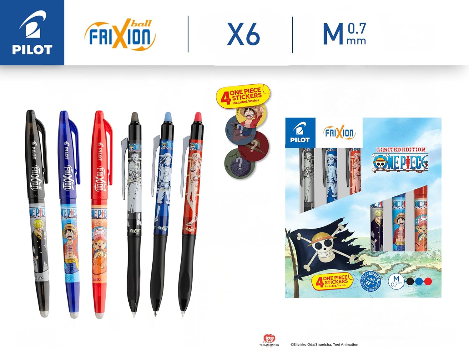 Coffret PILOT x ONE PIECE édition limitée avec 3 FriXion Ball, 3 FriXion Ball Plus et 4 stickers – Image 2