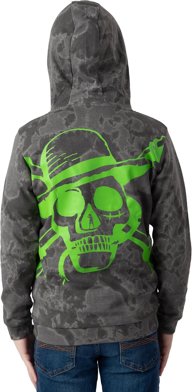 Sweat à capuche One Piece garçon gris, logo vertical et Jolly Roger – Image 7