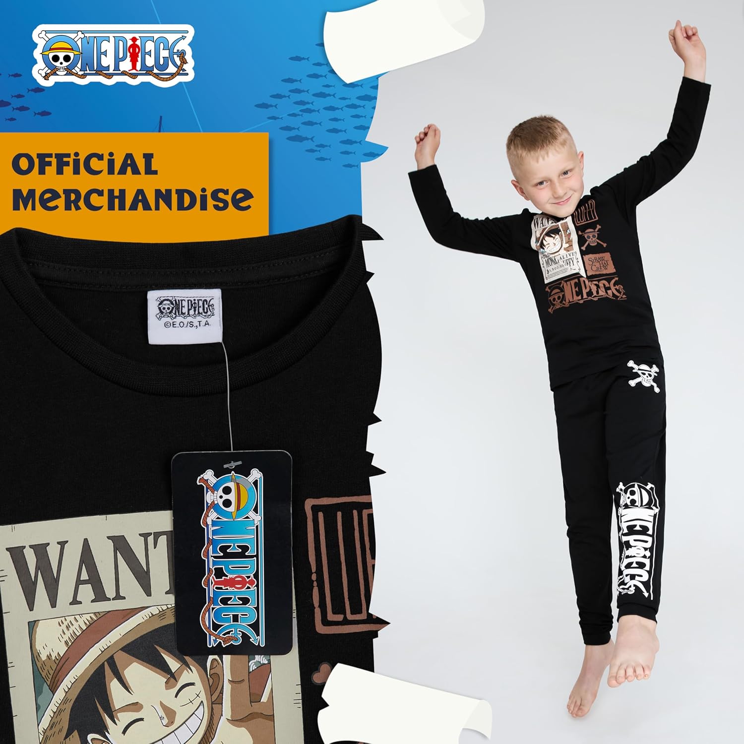 Ensemble pyjama garçon One Piece en coton, modèle long 7 à 14 ans – Image 5