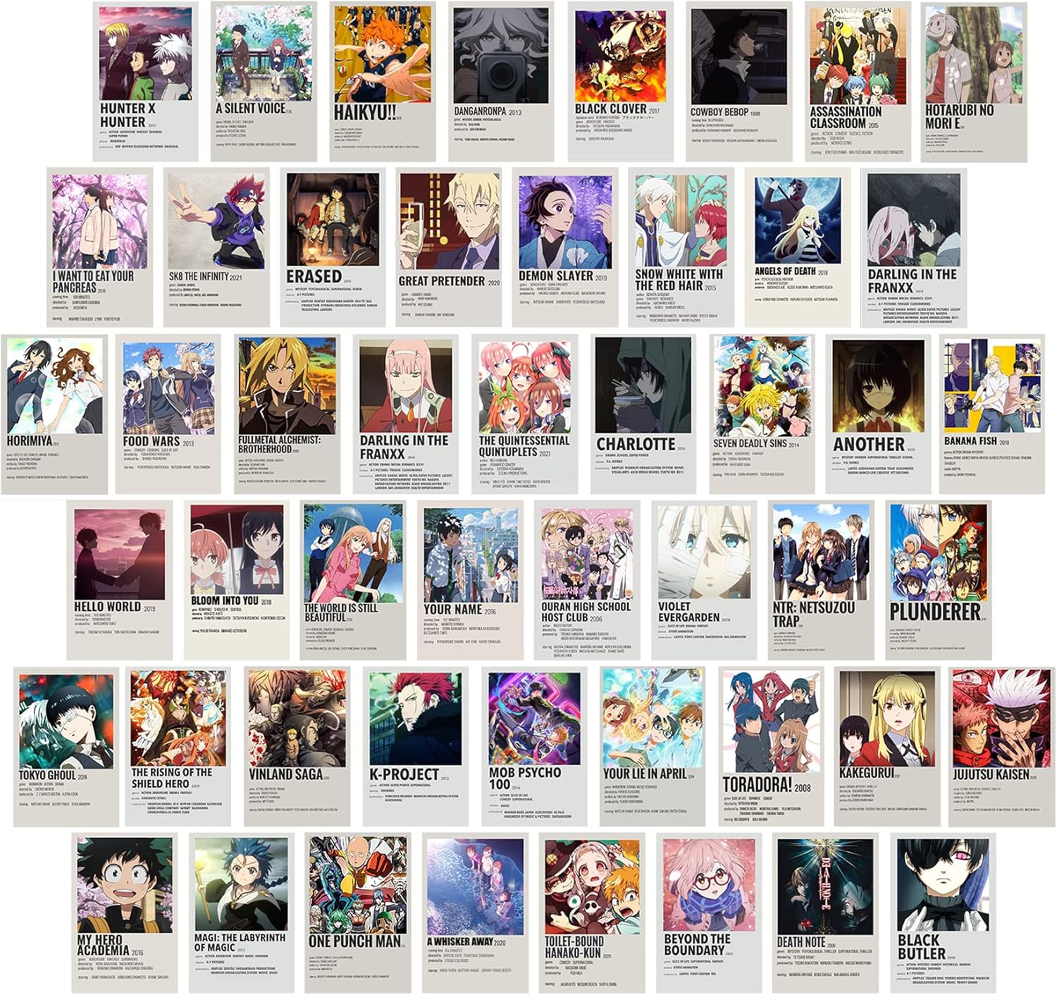 Set de 50 posters autocollants One Piece 15x10 cm déco murale