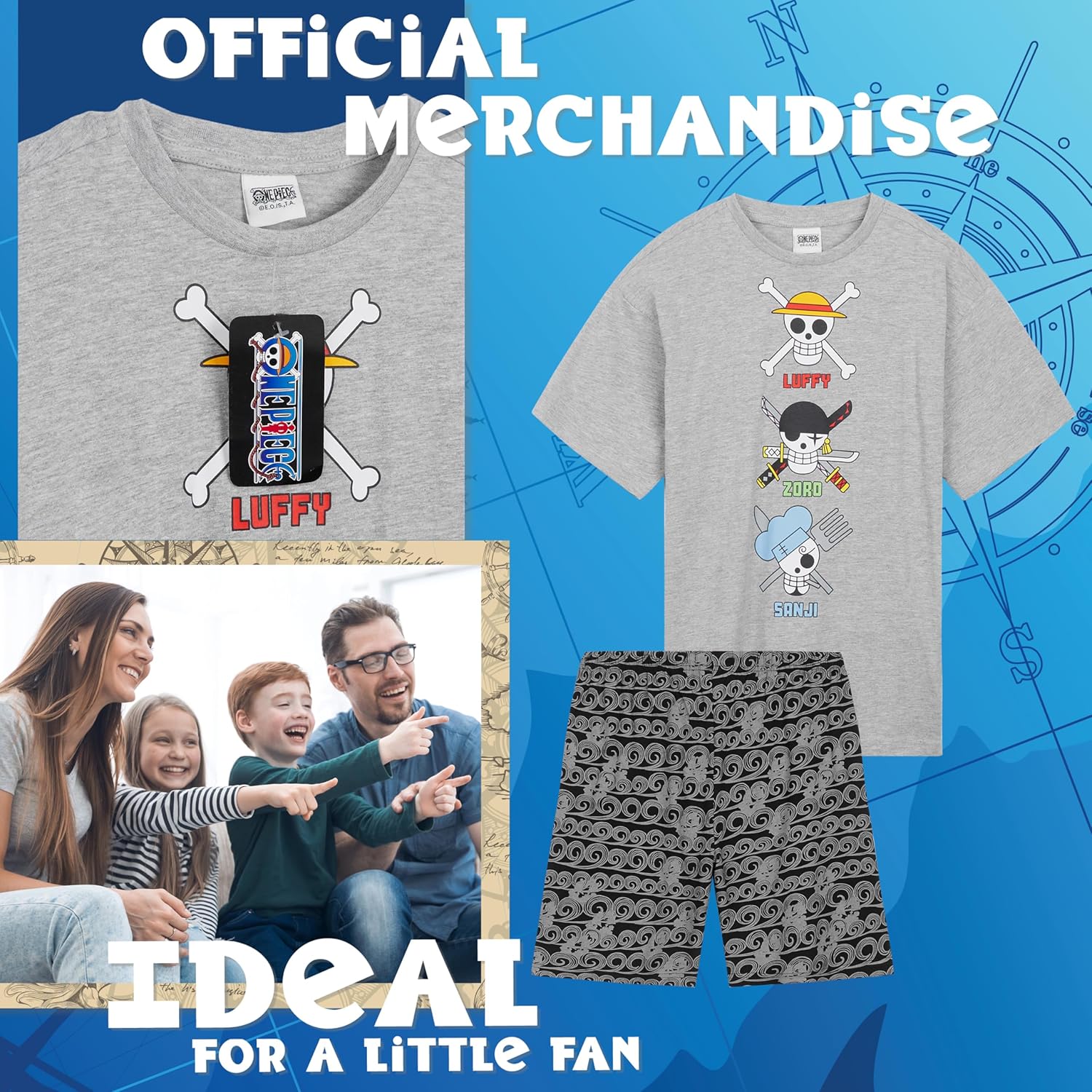 Pyjama court garçon One Piece avec t-shirt et short – Image 3