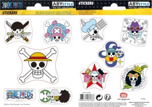 Stickers One Piece Skulls de l'équipage de Luffy x5, 2 planches 16 x 11 cm