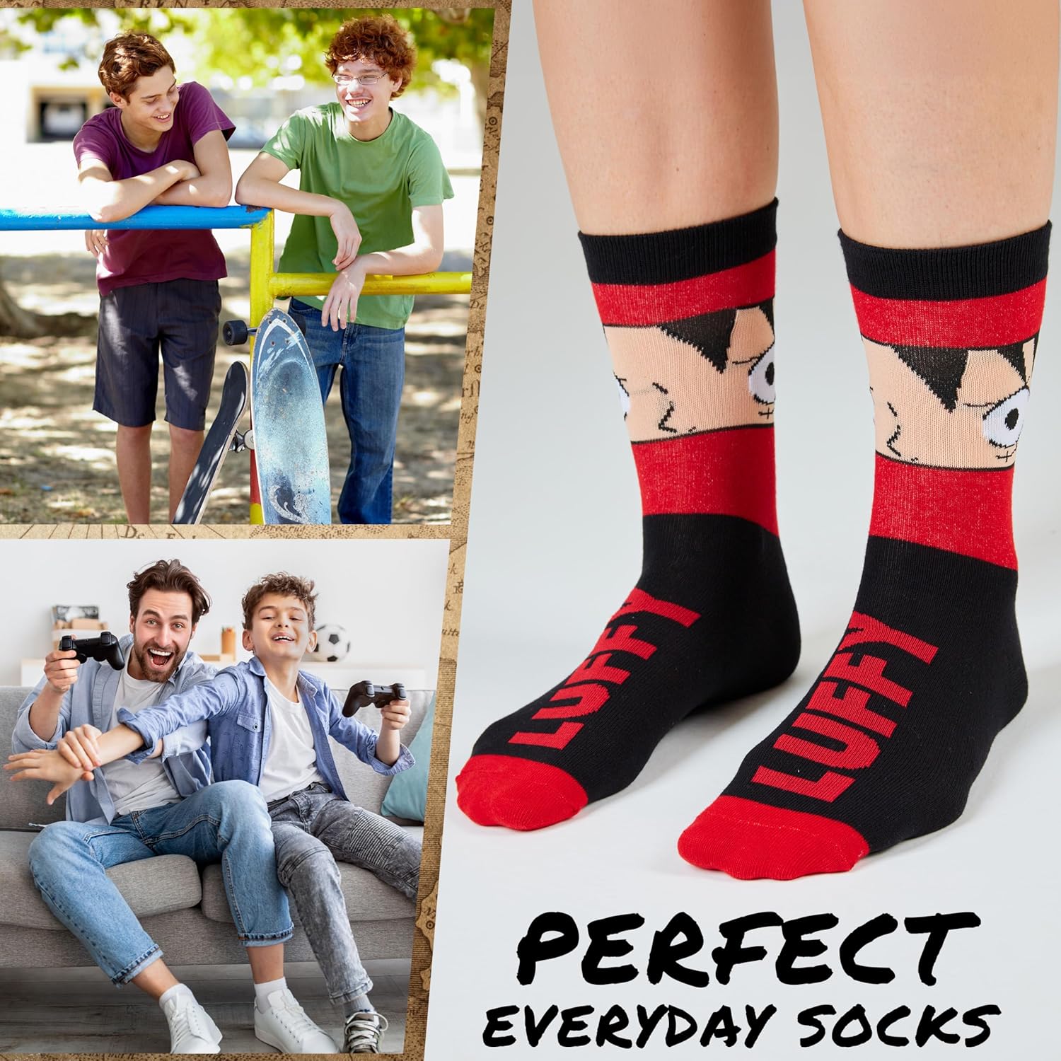 One Piece lot de 5 chaussettes mi-mollet noir Luffy homme et ado – Image 2